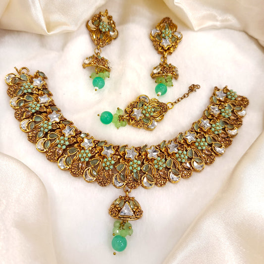 Kundan Necklace Set with Earrings and Maang Teka