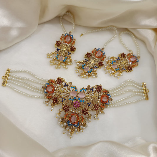 Chokar Set Nouratan with Earrings And Maang Tikka