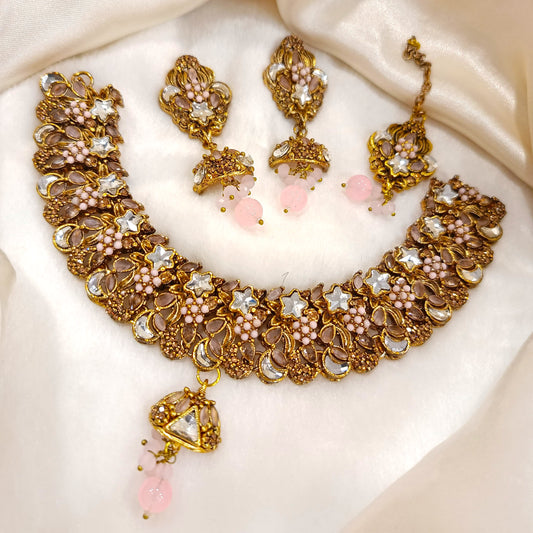 Kundan Necklace Set with Earrings and Maang Teka